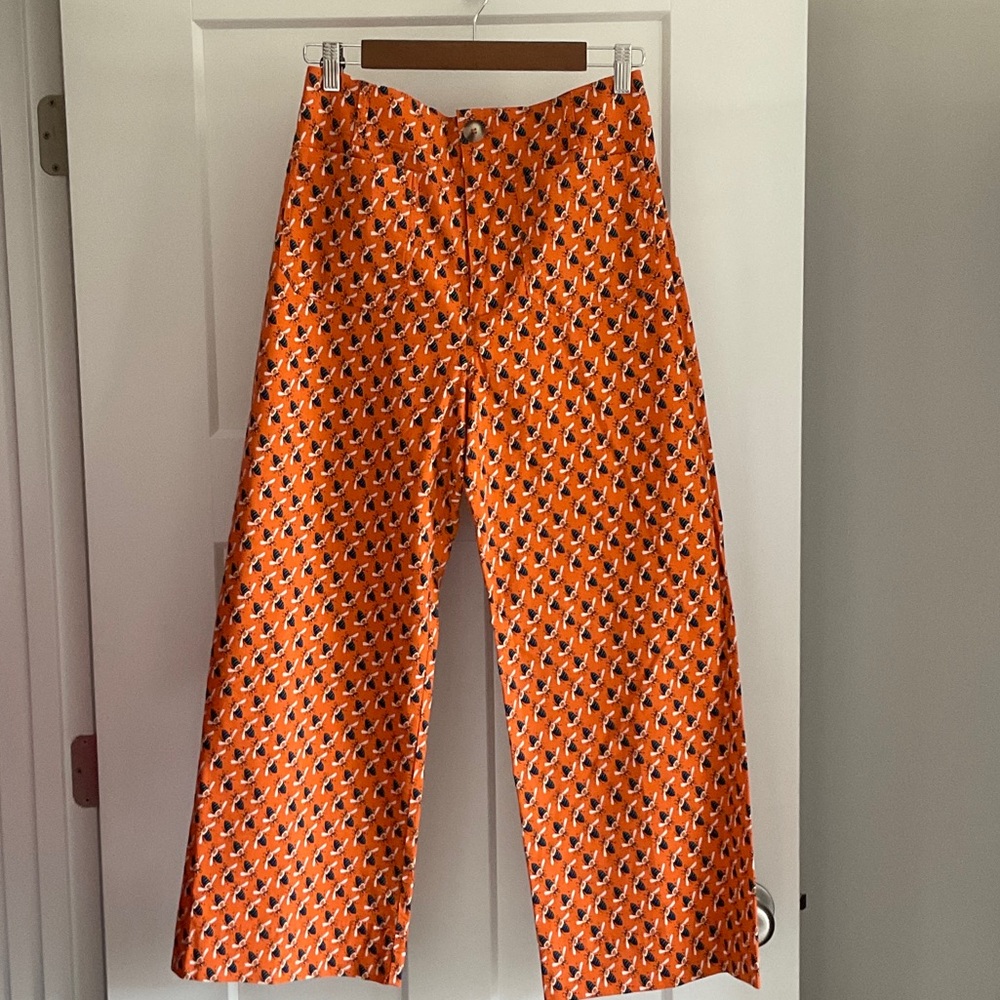 Anthropologie Orange Patterned Straight Leg Pants